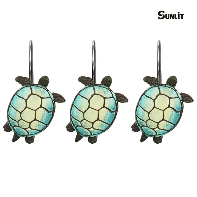 Sunlit Tilt Sea Turtle Shower Curtain Hooks, Home Decorative Shower Curtain Rings for Bathroom, Resin, Ocean Shower Curtain Hanger Hooks for Kid