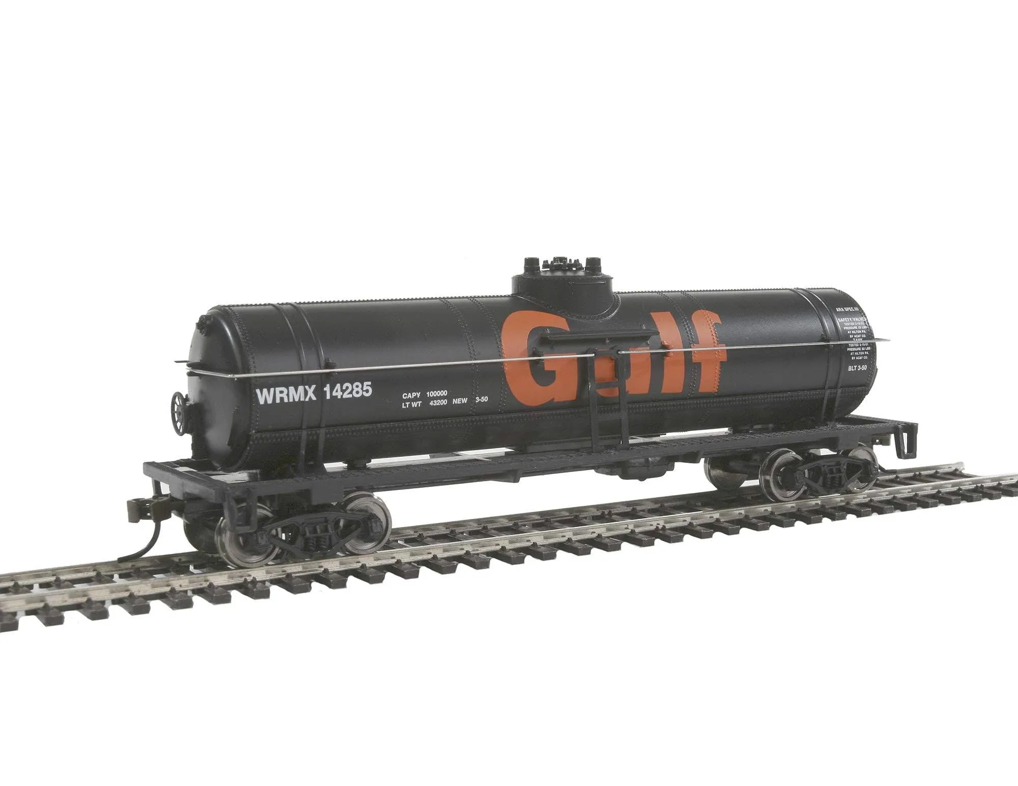 "Walthers Trainline 931-1612 HO Scale 40' Tank Car - Ready to Run -- Gulf Oil Company (black, orange; Billboard Lettering)"