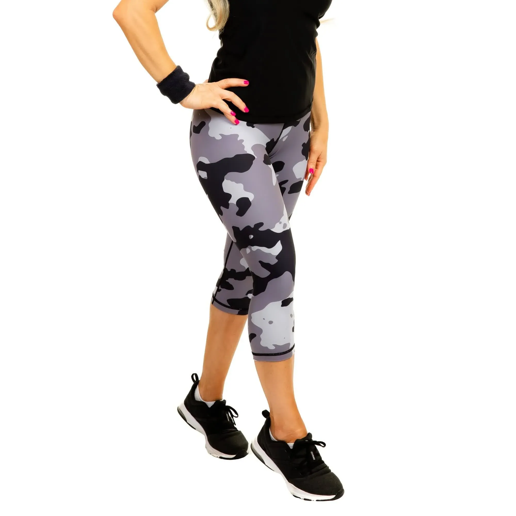 CompressionZ High Waisted Capri Leggings for Women Tummy Control - Workout Yoga Pants Large Camo, Women's