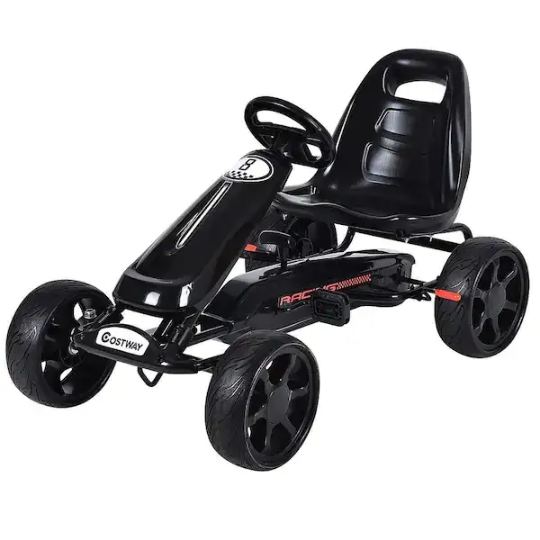 Costway Black Xmas Gift Go Kart Kids Ride On Car Pedal Powered Car 4 Wheel Racer Toy Stealth Outdoor GHM0375BK