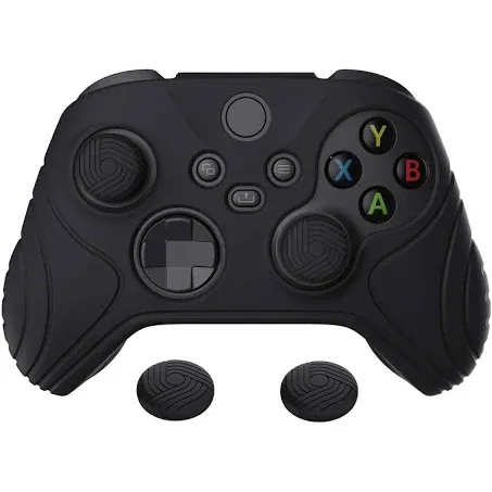 eXtremeRate PlayVital Samurai Edition Black Anti-slip Controller Grip Silicone Skin for Xbox Core Wireless Controller, Ergonomic Protective Case Cover for Xbox Series S/X Controller w/Thumb Grips