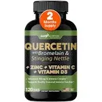 Quercetin with Vitamin C and Zinc - Nettle Quercetin - Quercetin 500mg - Quercetin with Bromelain - Zinc Quercetin + Vitamin D3 - 120 Veggie Caps - (Non-GMO, Gluten-Free, Vegan) - 2 Month Supply