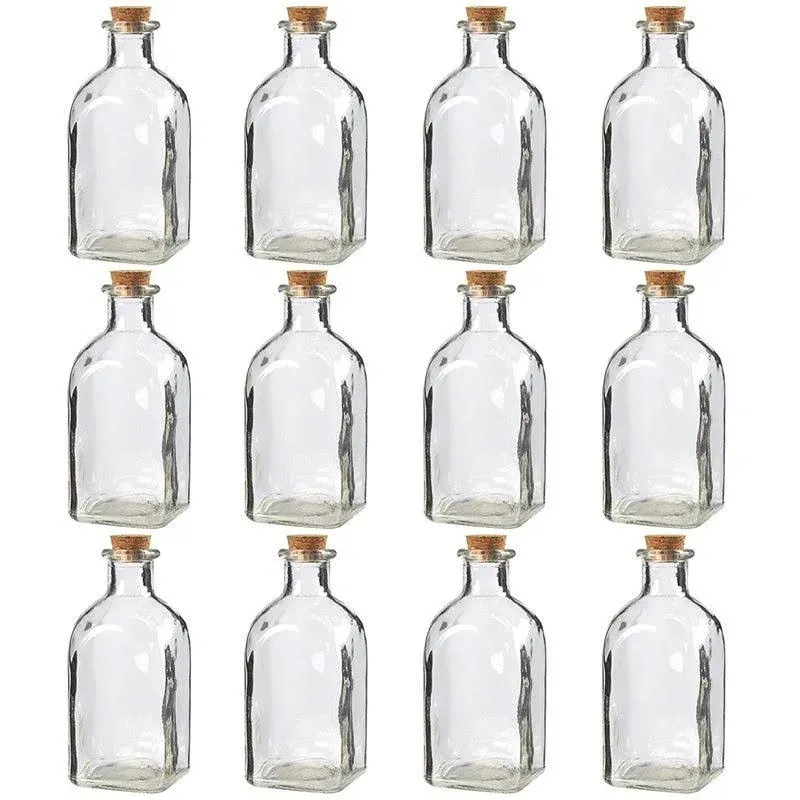 Juvale 12 Pack Clear Glass Bottles with Cork Lids, Tiny 6 oz Vintage Style