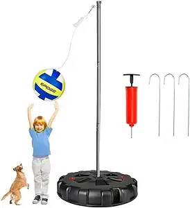 Tetherball Ball and Rope, Outdoor Portable Tether Balls and Rope set with Balls/Pump/Cord/Stakes/Heavy Duty Poles, Family Fun Outdoor Activity Tetherball Set for Outdoor Backyard Dog Lawn Beach