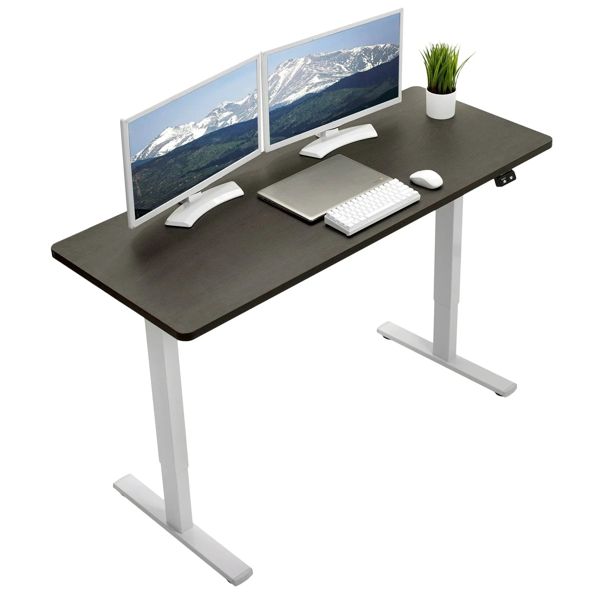 Vivo Electric 60 x 24 Stand Up Desk | Espresso Table Top, White Frame