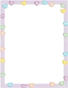 Valentine Candy Hearts Letterhead / 50 Sheets / 8.5" x 11" Valentines Day Paper/Conversation Hearts Decorative Stationery