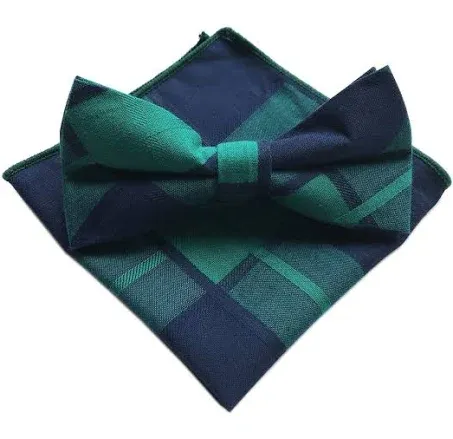 Elfeves Men&#039;s Cotton Bow Ties Pocket Square Set Pre-Tied Checks Handmade Necktie