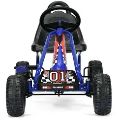 Topbuy 4-Wheel Kids Pedal Powered Ride on Go Kart with Adjustable Seat & Handbrake Blue