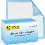 Wowflash 50 Count 30 X 36 Super Absorbency Disposable Underpads Leakproof Quick Drying