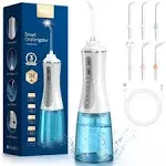 AAU Cordless Water Dental Flosser for Teeth - Portable and Rechargeable 350ml Oral Irrigator with 5 Modes 6 Replaceable Tips - Ipx7 Waterproof