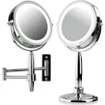 OVENTE Makeup Mirror 12&#034;x3.2&#034; Lighted Magnifying Wall in Polished Chrome Indoor