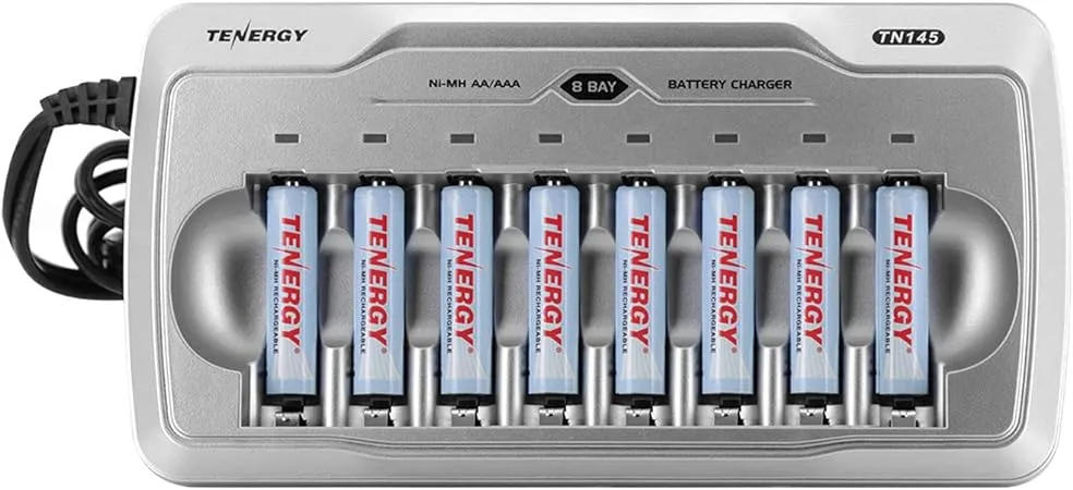 Tenergy TN145 8 Bay Charger and 8 Pack Rechargeable AAA Batteries, Independent ...