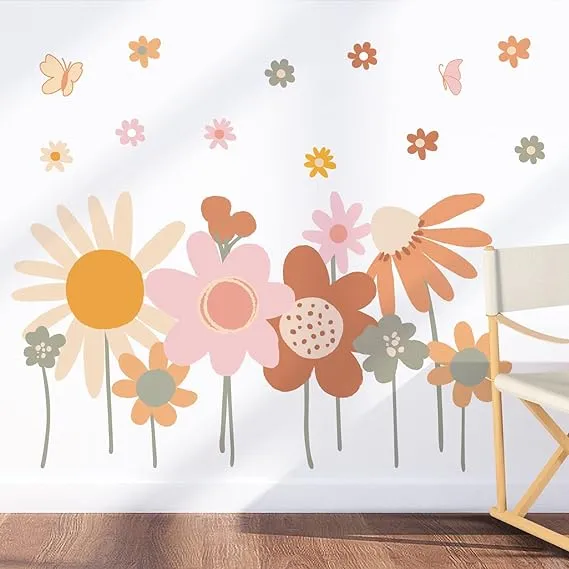 Supzone Colorful Flower Wall Stickers Boho Retro Flowers Wall Decals Large ...