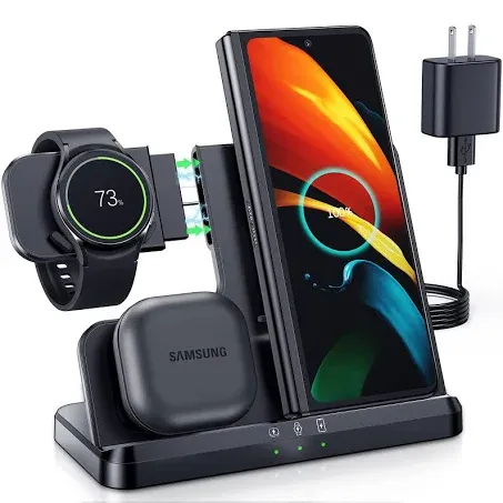 LK Samsung Wireless Charger 3 in 1 Samsung Charging Station Galaxy Watch Charger Compatible for Samsung S24 Ultra Plus S23 S22 S21 Z Fold Flip 6/5/4/3, Galaxy Watch 7/6/5 Pro/4/3(Black)