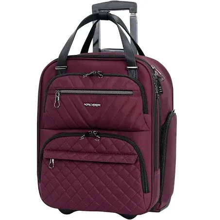 KROSER Carry On Underseat Multi-functional, 16-inch Underseater Lightweight Overnight Suitcase for Women, Burgundy