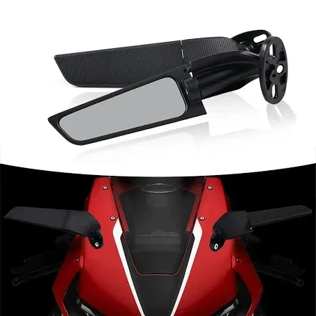 Motorcycle Rearview Mirrors, Adjustable Rotating Side Mirrors for front upper, Fit for Honda Kawasaki Suzuki Yamaha Motorcycle Wing Mirror - Large