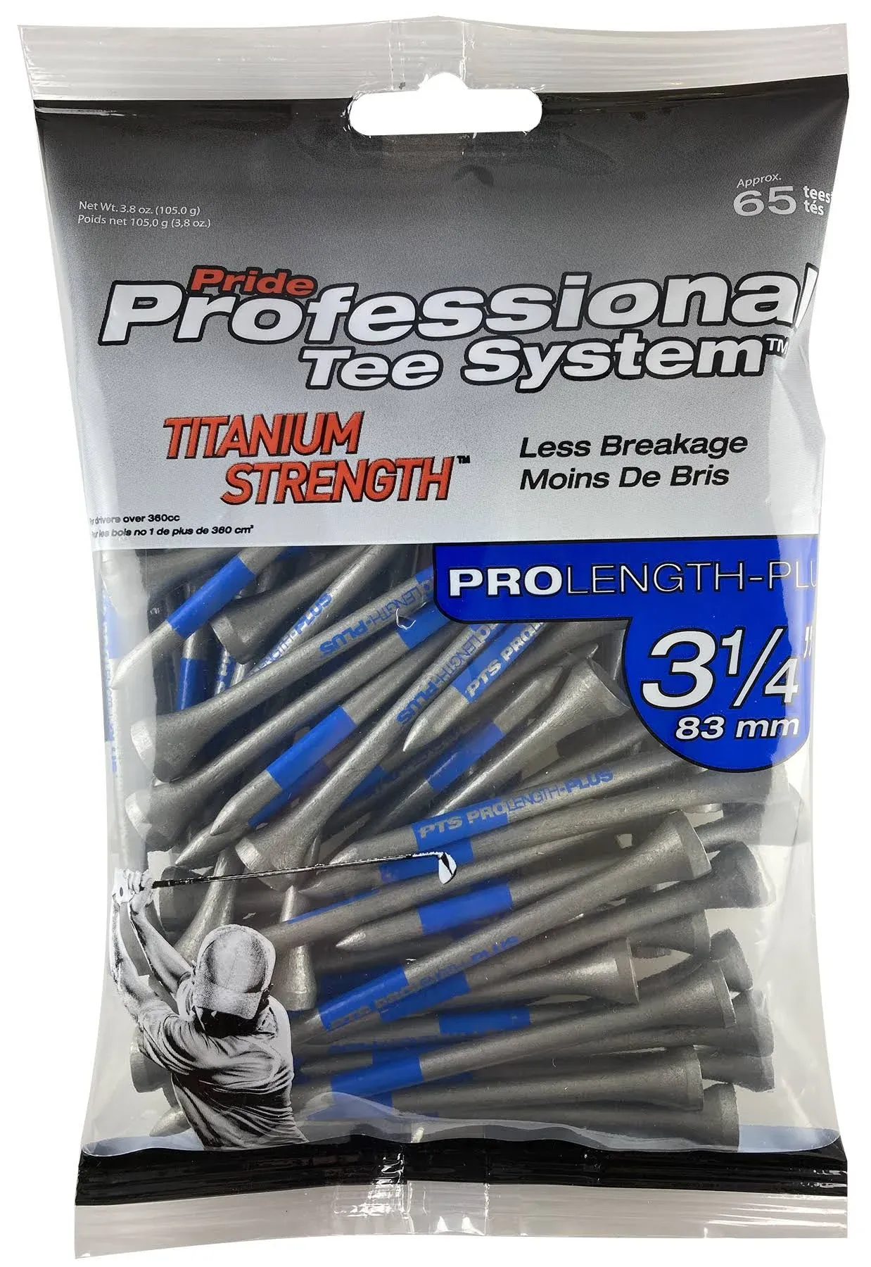 Pride Professional Titanium Strength Wood Golf Tees, 3 1/4", 65 Count