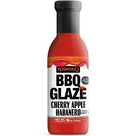 Kosmos Q Cherry Apple Habanero BBQ Glaze - 15.5 Oz Bottle for Sticky & Flavorful Barbecue - Thick BBQ Glaze for Competition Ready Mouth-Watering Meat (Cherry Apple Habanero)