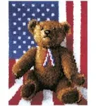 NEW Vintage WonderArt Caron Latch Hook Kit All American Bear Flag #4301, Sealed