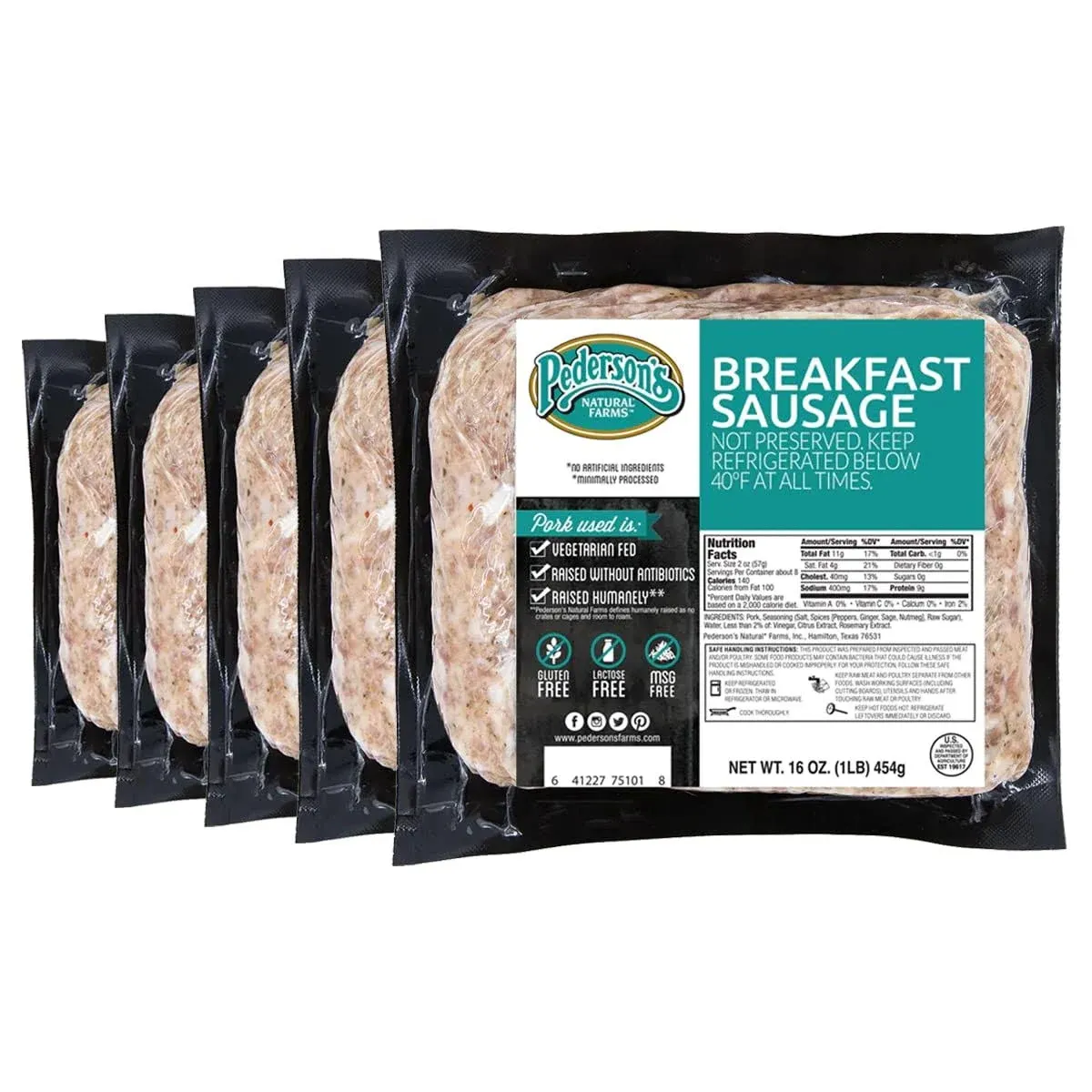 Pedersons Farms Ground Breakfast Sausage 5 Packages 16 Ounces Each