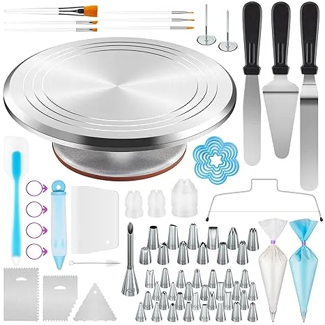 Kootek 180 Pcs Cake Decorating Kits Supplies - Aluminium Alloy Revolving Cake Turntable, Numbered Cake Decorating Tips and Frosting Tools for Baking Cupcake Cookie Muffin Kitchen Utensils