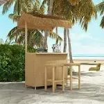 GRAND PATIO Outdoor Phuket 3 Pieces Resin Wicker Ceramic Steel Storage Tiki Bar and Stools