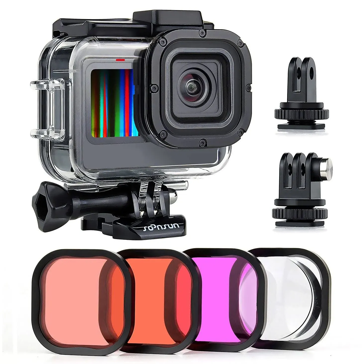 SOONSUN Waterproof Case with Dive Filters for GoPro Hero 13/12 / 11/10 / 9 Black, 196 Feet Underwater Protective Dive Housing Case with Red, Light Red, Magenta, 5X Close-up Macro Filters