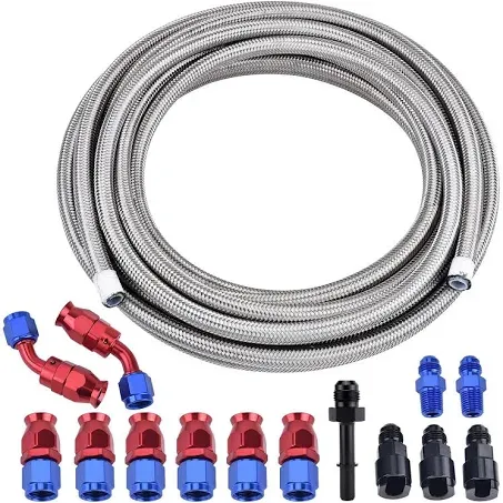 EVIL ENERGY 6AN 3/8" PTFE LS Swap EFI Fuel Line Fitting Kit, E85 Stainless Steel Braided Fuel Hose 25FT