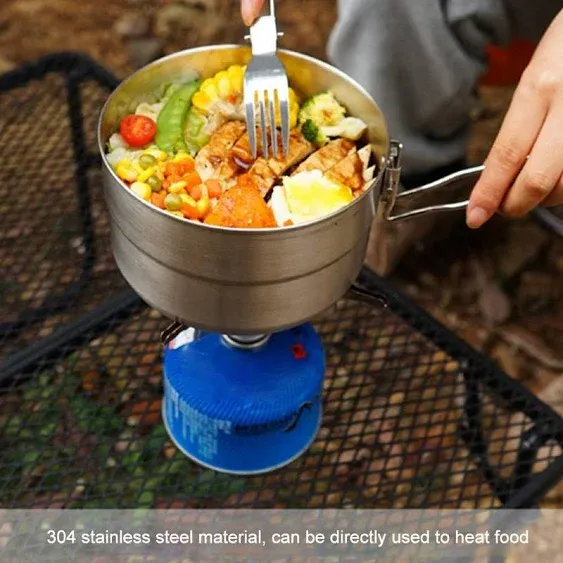 Stainless Steel Camping Cook Pot with Lid and Folding Handle Camping Cookware 1.5L Large Capacity Bento Pot for Camping, Hiking, Picnic