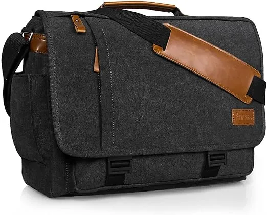 ESTARER Messenger Bag 17-17.3 Inch, Men's Computer Bag Water-resistant Canvas, Laptop Satchel Bag Teacher Bag for Work Office College, Dark Grey