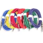 GLS Audio 12ft Patch Cable Cords - 1/4" TRS to 1/4" TRS Color Cables - 12' Balanced Snake Cord - 6 Pack