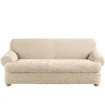 SureFit Stretch Jacquard Damask 2 Piece T Cushion Sofa T Sofa, Oyster 