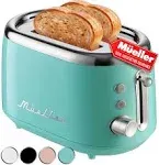 Mueller Retro Toaster 2 Slice with 7 Browning Levels and 3 Functions: Reheat, Defrost & Cancel, Stainless Steel Features, Removable Crumb Tray, Under Base Cord Storage, Pink