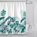 Muuyi Green Shower Curtain, Plant Shower Curtain for Bathroom, Tropical Cloth Fabric Bath Decor Set for Toilet with 12 Hooks 72 x 72 Inches