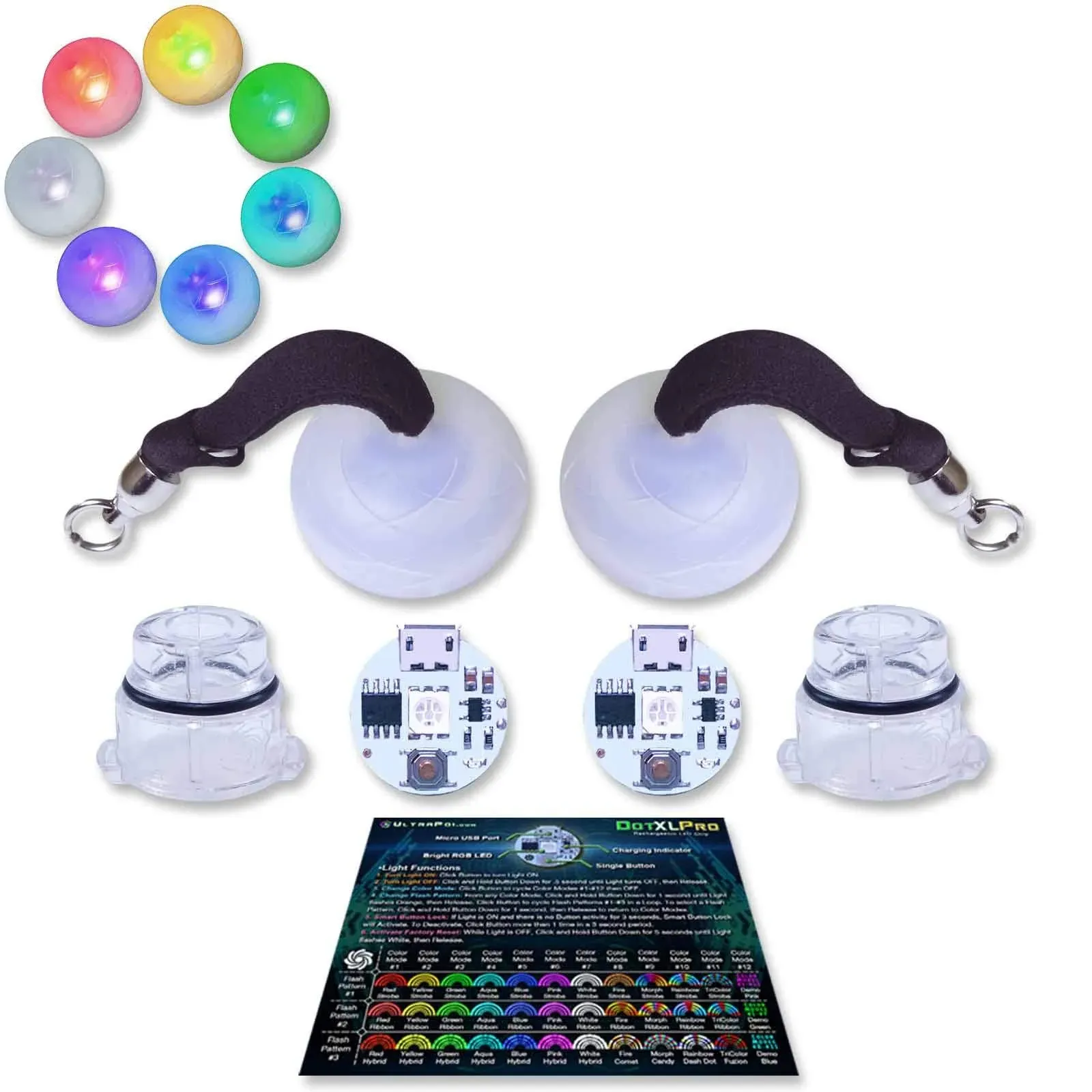 UltraPoi UltraKnob Pro Swivel Handles Set (Pair (2)) - Rechargeable Knob Handles for LED Poi Balls - Over 35 Rainbow Color Modes & Flashing Patterns - Silicone Knob for Poi, Flow Art & Light Spinning