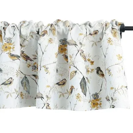 VOGOL Lovely Birds Vines Printed Window Curtains Valance, Rod Pocket Valances for Windows for Kitchen Farmhouse, 52 x 18 Inch, Gray