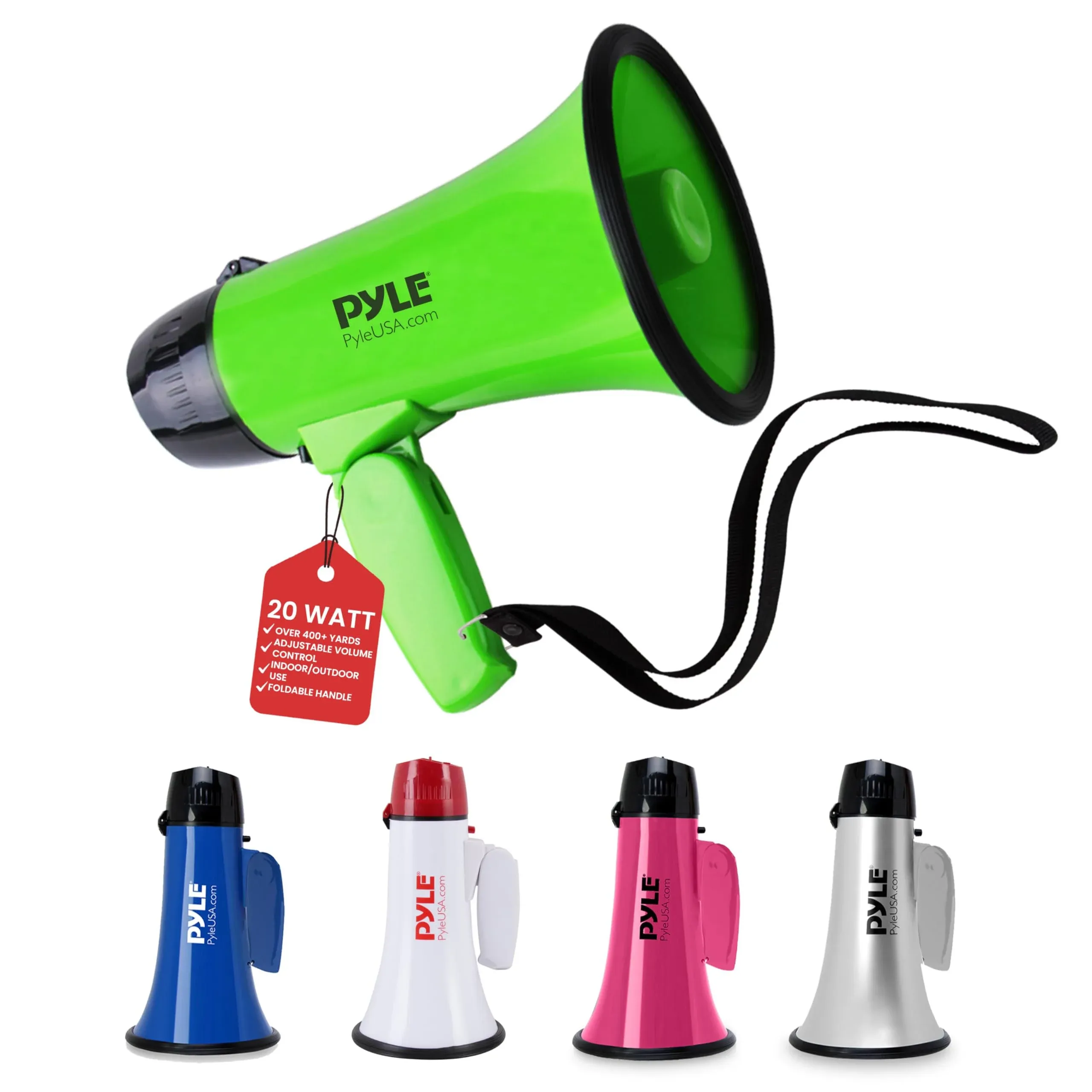 Pyle PMP22 20W Megaphone Speaker with Siren, Green PMP22GR