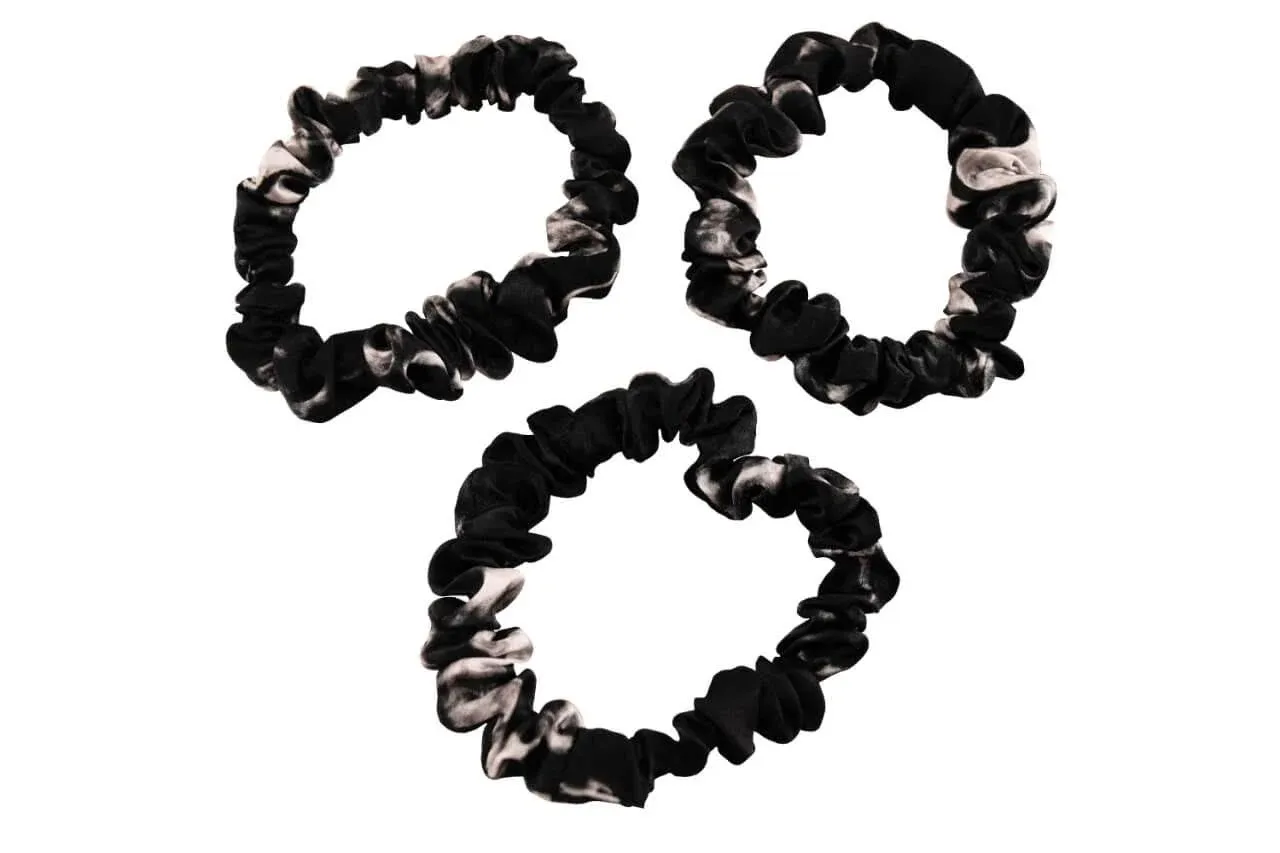 Silk Hair Ties - Black Marble (Skinny)