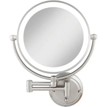 Zadro 14" Round Fluorescent 5X/1X Bathroom Magnifying Mirror Wall Mounted Makeup Mirror 20" Extendable Shaving Mirror