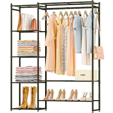 Wardrobe Closet, Portable Clothing Rack for Hanging Clothes, Free Standing Closet Organizers and Storage System with 4 Tiers Shelves for Cloakroom Bedroom, Black