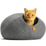 Haussimple Wool Cat Cave Bed for Large Cats, Pet Sleeping Bed Natural 100% Merino Wool - Plain Gray