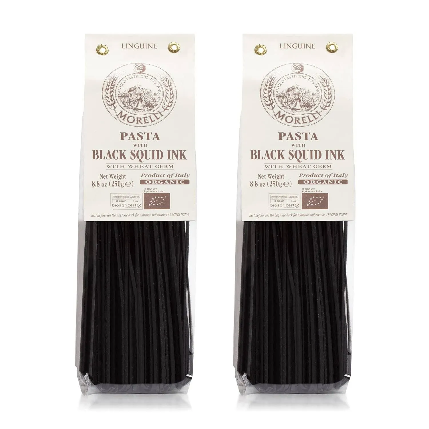 Morelli Squid Ink Pasta Linguine- Organic Italian Pasta - Black Pasta Noodles - Durum Wheat Semolina - Nero Di Seppia Made in Italy - 8.8oz / 250g (pack of 2)