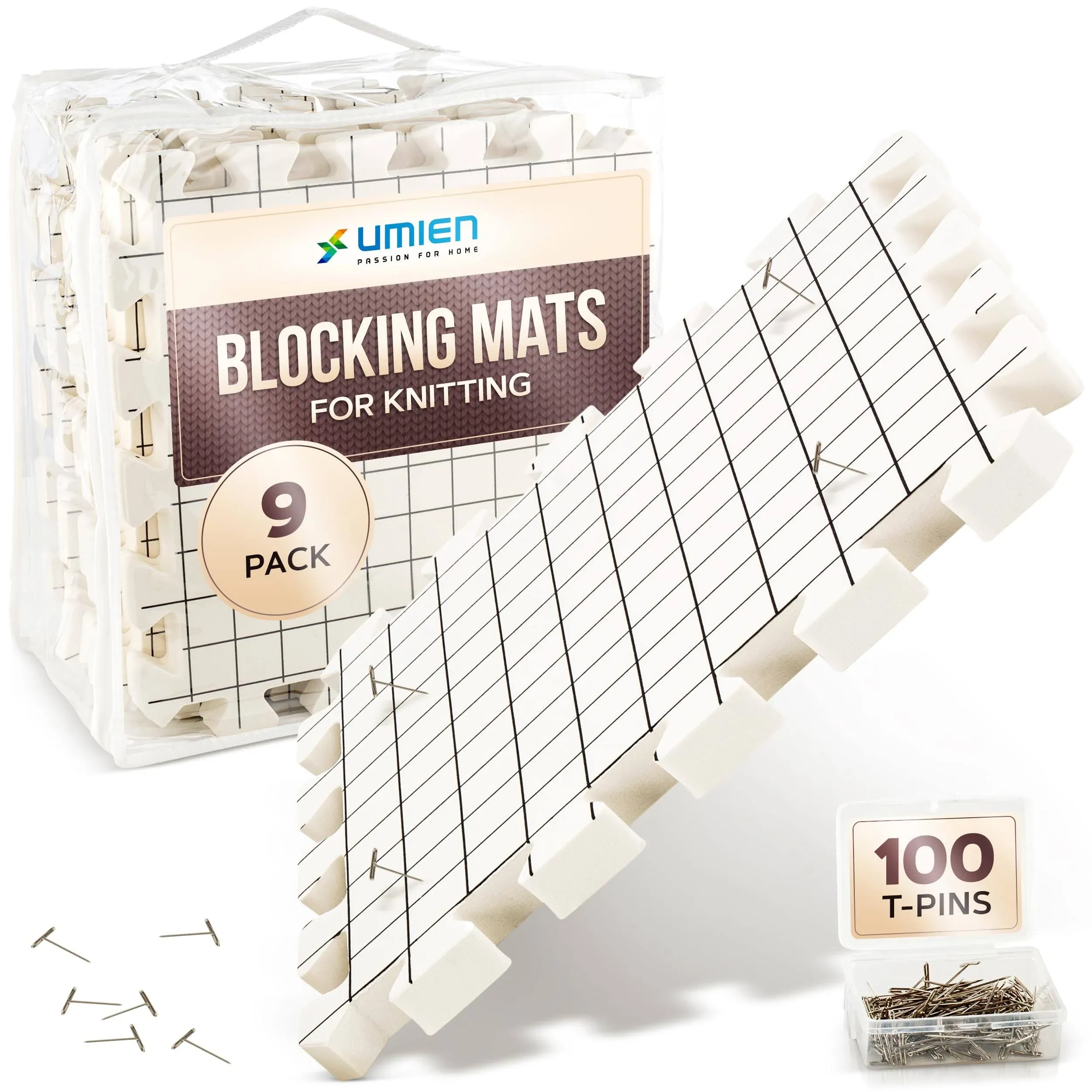 UMIEN™ Blocking Mats for Knitting 9-Pack - Extra Thick Blocking Boards with G...