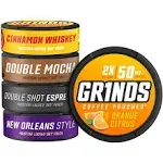 Grinds Coffee Pouches | Ultimate Energy 5 Pack | 2x Caffeine | Double Mocha, Mint Choc, Double Shot Espres, New Orleans, Orange Citrus | Tobacco &