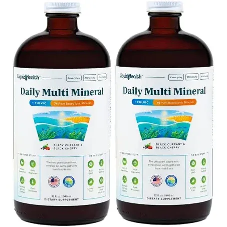 LIQUIDHEALTH Daily Multi Mineral Liquid Supplement with Fulvic Acid, Plant Based Ionic Aquamin Sea Trace Ocean Minerals - Immune Support, Energy, Gut Health, Detox - Vegetarian, Sugar-Free (2 Pack)