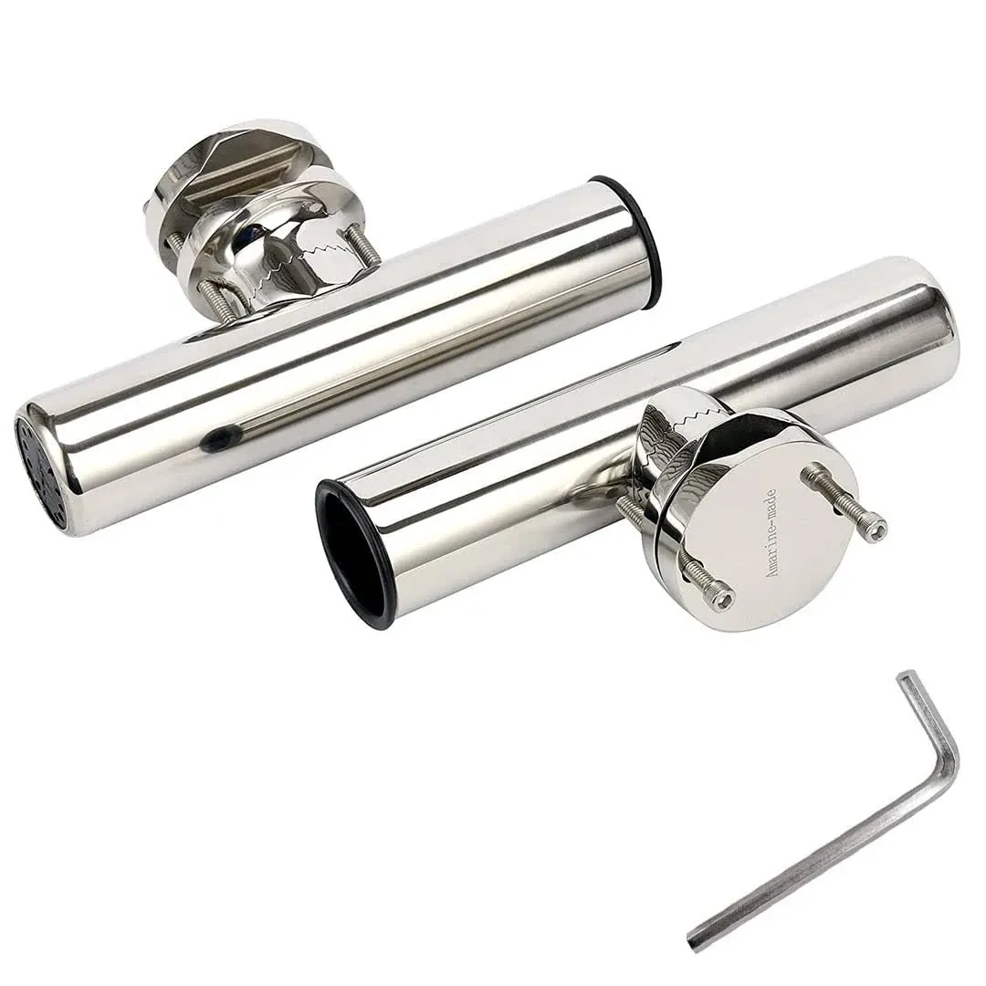 2PCS Stainless Rail Mount Clamp on Boat Fishing Rod Holder for Rail 1-1/4&#034; to 2&#034;