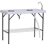 Outsunny Folding Fish Cleaning Table Sink Portable Camping Table Faucet Drainage