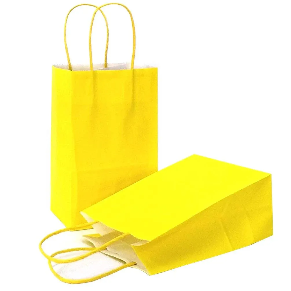 AZOWA Gift Bags Small Kraft Paper Bags with Handles (5 x 3.1 x 8.2 in, Yellow, 25 ...