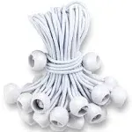 Kinzomor Ball Bungee Cords 6 inch,50 Pcs White Tarp Ball Bungee Ties Heavy Duty Canopy Tie Downs for Camping, Shelter ,Cargo,Projector Screen,Tent