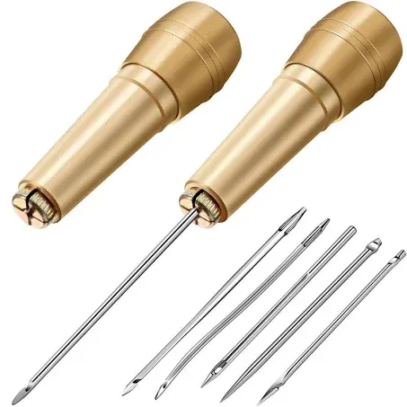 6 Pieces Canvas Leather Sewing Awl, Leather Sewing Needle Awl Hand Stitch with 2 Pieces Copper Handle for Handmade Leather Sewing Tools Shoe and Leather Repair